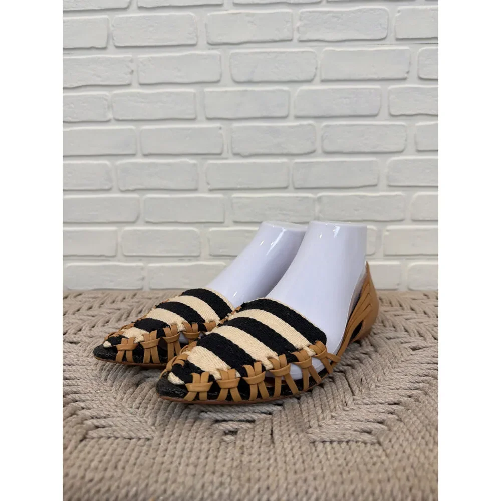 Pilcro and the Letterpress Woven Flats Tan Striped Pointed Toe 9.5